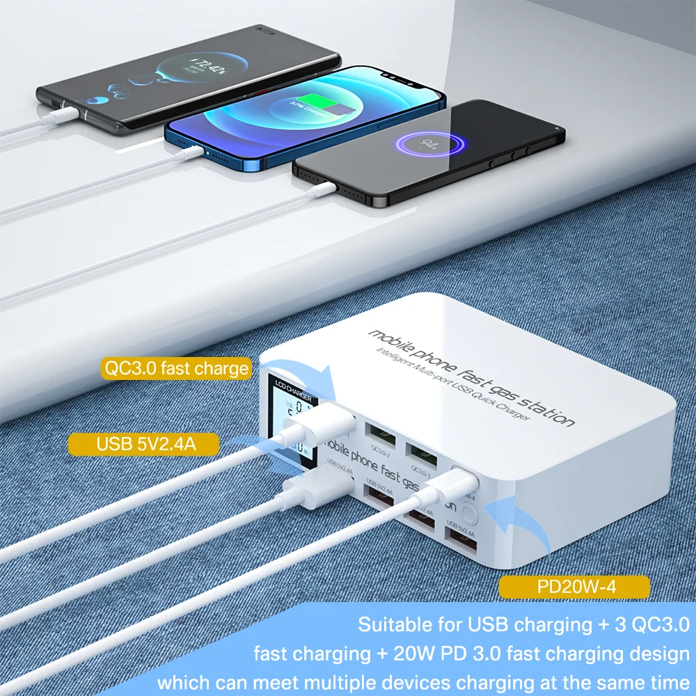 Quick Charge 3.0 USB Charger 100W Type C PD Fast Phone Charger 8 Ports For iphone 14 For Samsung Galaxy top selling products