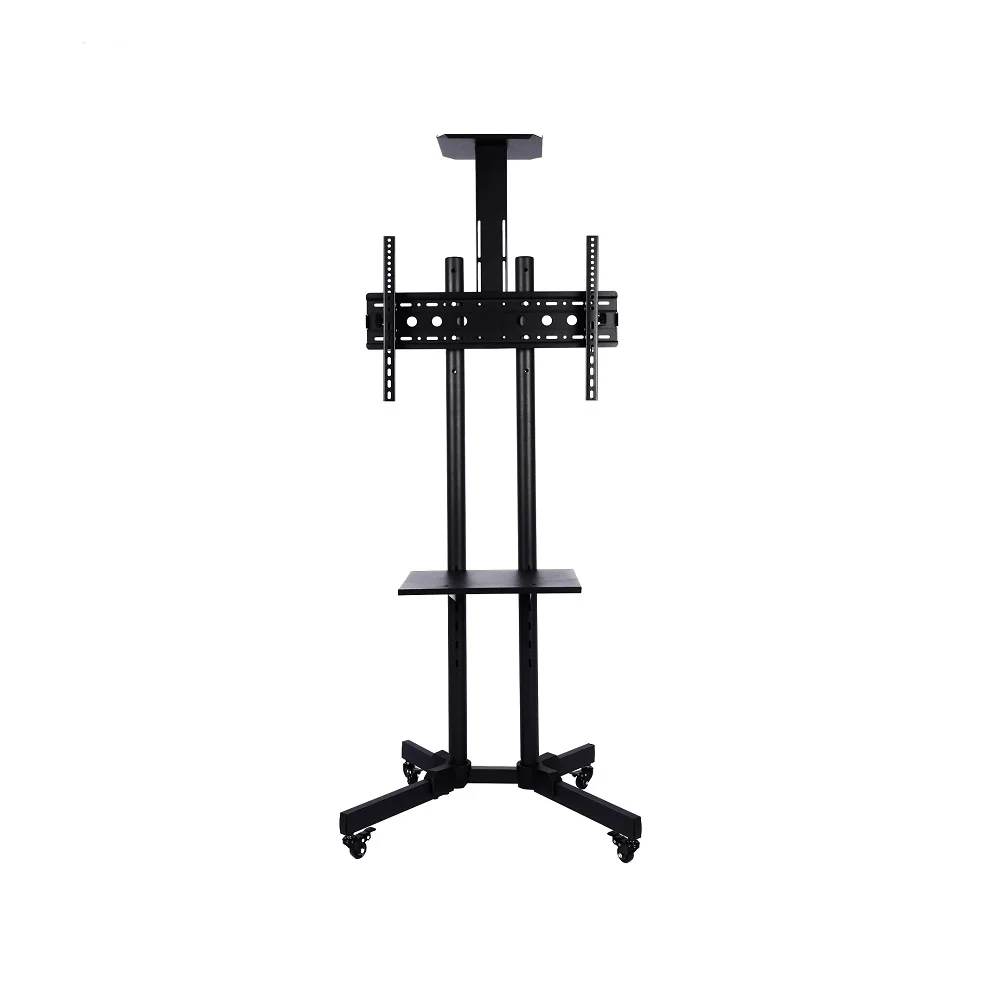 Heavy Duty Modern Adjustable Height Plastic Black Cost Effective Steel Floating Moveable Wheels Mobile Tv Stand With Mount