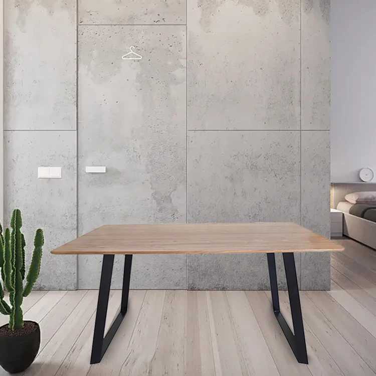 Home furniture walnut Wood Dining Table  MDF Veneer Arc Edge Steel leg Modern wooden Dining Tables