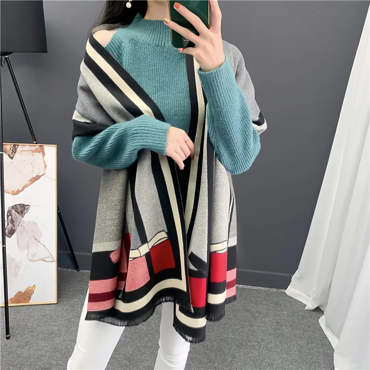 Classical Style Winter Branded Women Jacquard Scarf Cashmere Warm Thick Shawls Designers Stoles Ladies