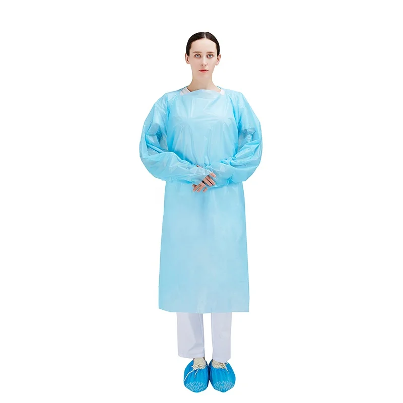 cpe coat gown Disposable Overhead Open Back Thumb Loop Full Body Cleaning Long 45 GSM CPE CPE Gown Waterproof