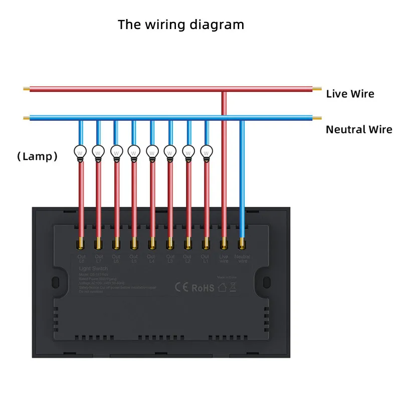 tuya wifi wireless smart 8 gang glass panel touch wall light switch work with alexa and google home