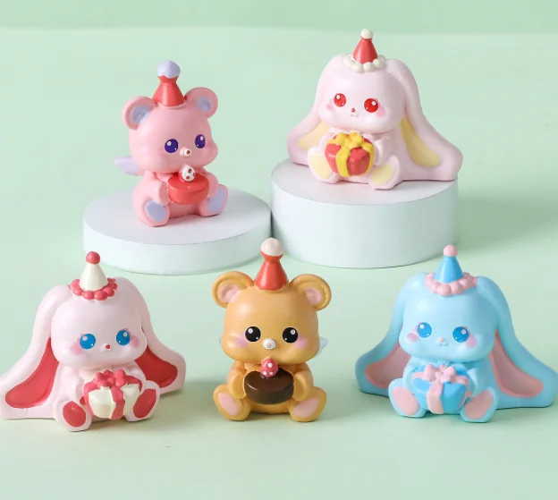 small resin crafts baby cake topper wedding bear rabbit animals wholesale personalized cute toys for children small figurine