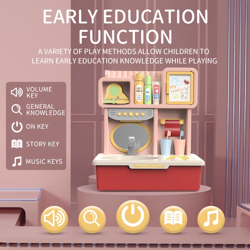 Run Water Washstand Sink Mini Household Wash Basin Brush Teeth Play Toy Kitchen Sink For Kid