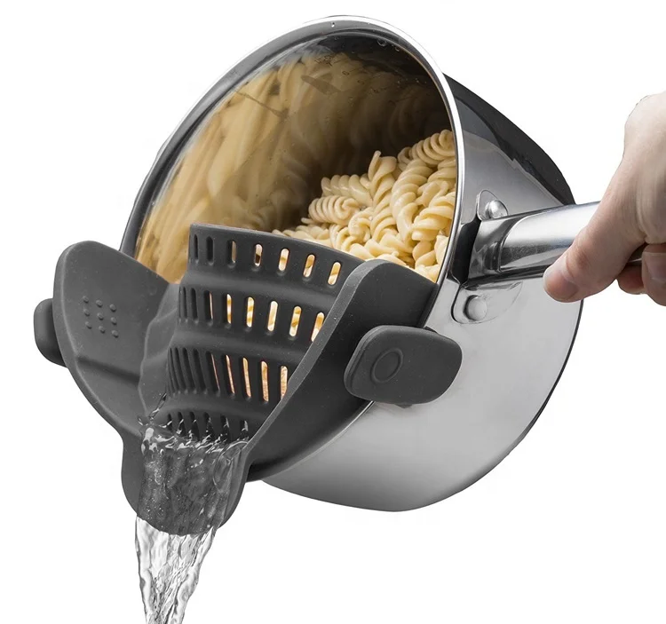 Rice Fruits Spaghetti Pasta Noodle Vegetable Pot Sink Silicone Colander and Snap Clip on Drain Strainer Basket Kitchen Utensils