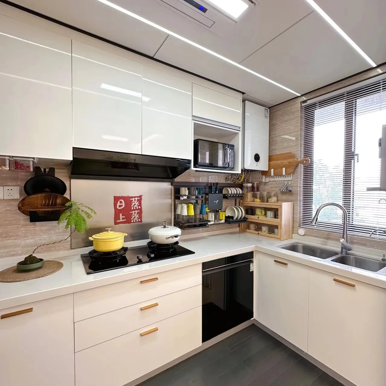Modern Design Modular Kitchen Furniture with Granite Countertop & Smart Kitchen Sink Customized Quick Delivery Made from Wood