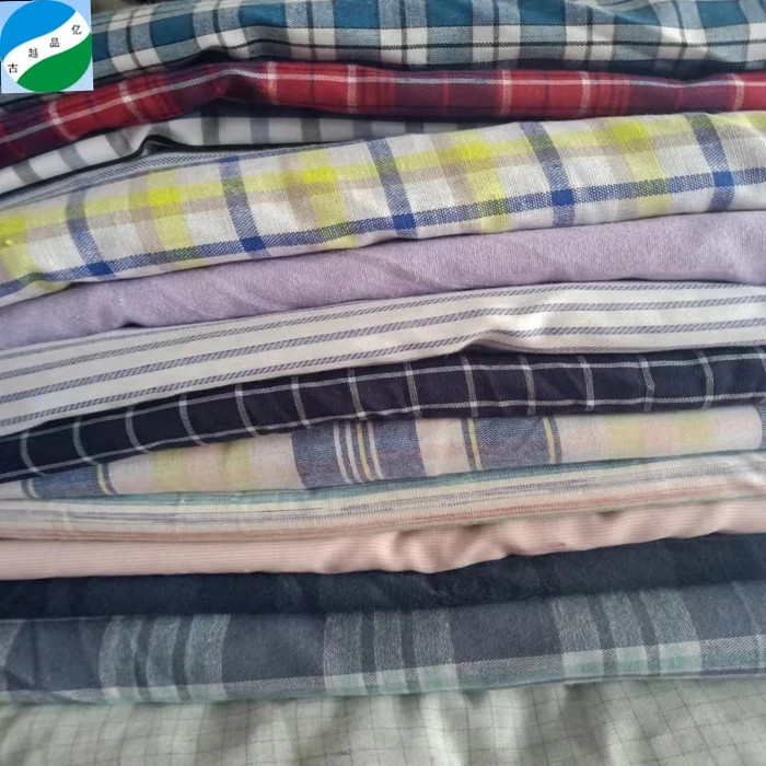 Tessuto tinto filato cheapest price knitted stock lot cotton yarn dyed shirting cutting pieces remnant fabric