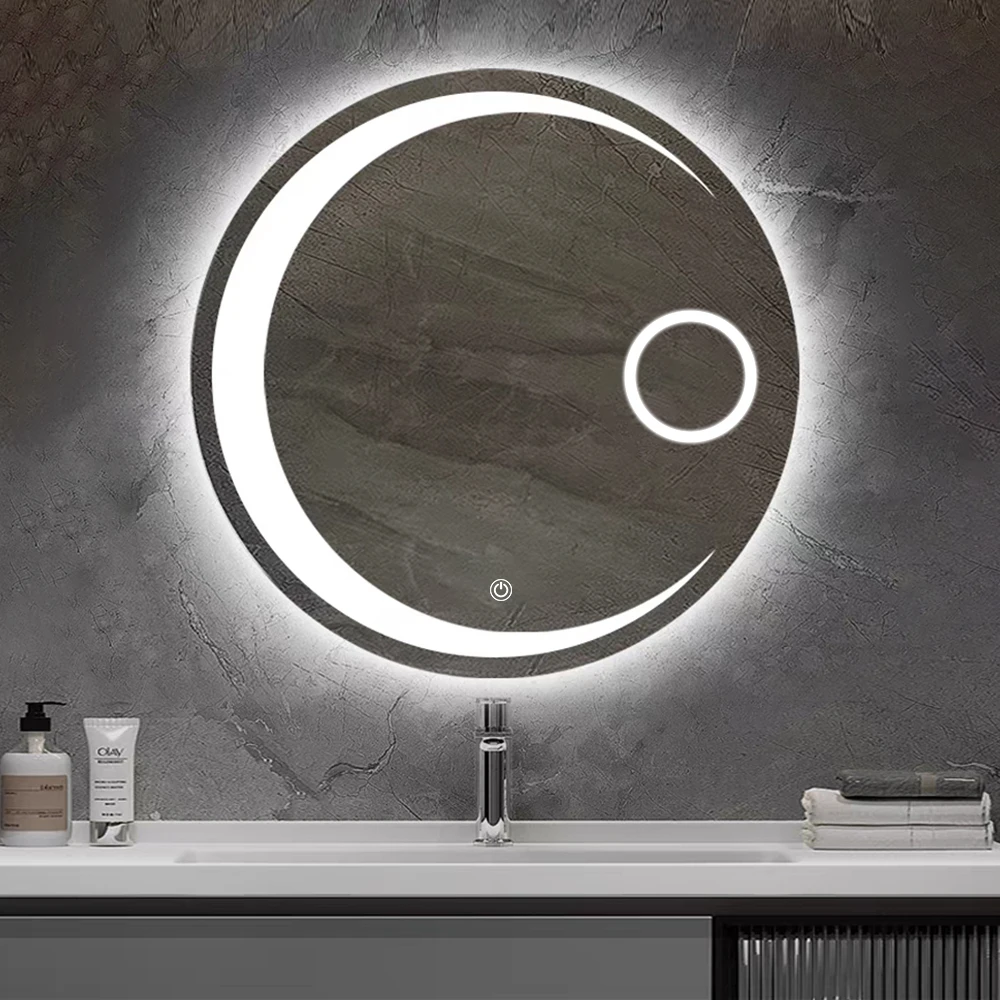 New Design Manufacturer Wholesale Led Wall Mounted Round Shape Dimming Light Decoration Makeup Led Smart Bathroom Mirror