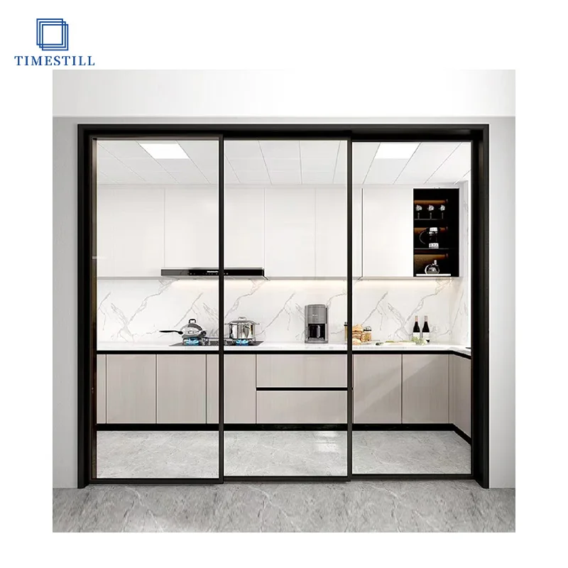 Modern interior partition glass sliding door linkage door Optional art glass