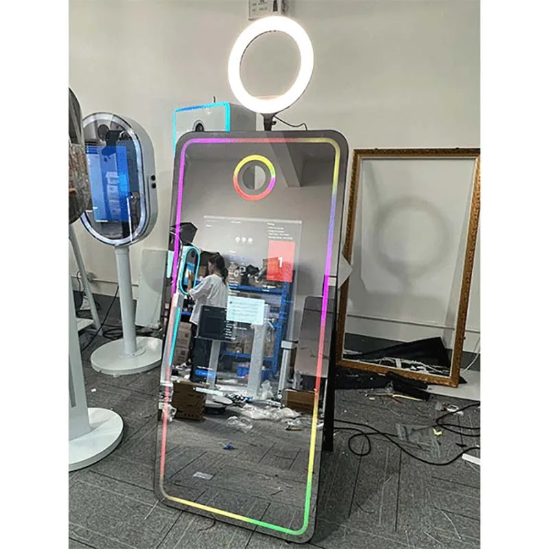 Selfie Magic Photo Mirror Booth Camera Photo Gif Rgb Led Ring Lights 55' Selfie Magic Photo Mirror Booth With Camera P