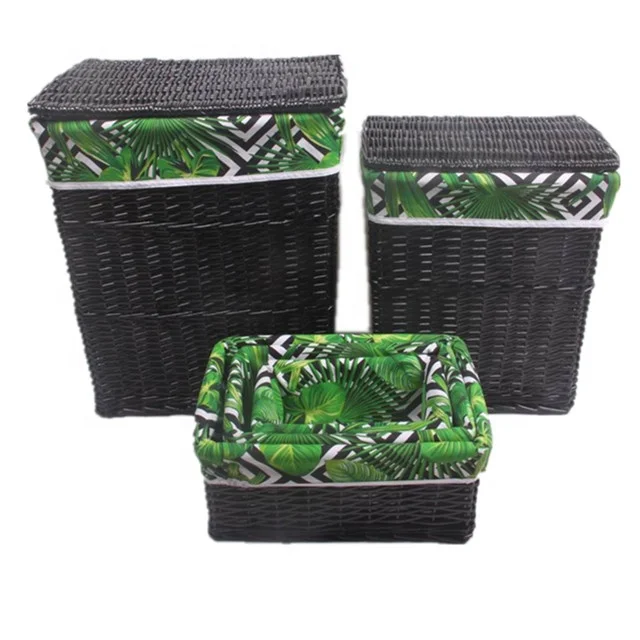 Wholesale cheaper rectangle wicker laundry basket set of 5 with lid for home