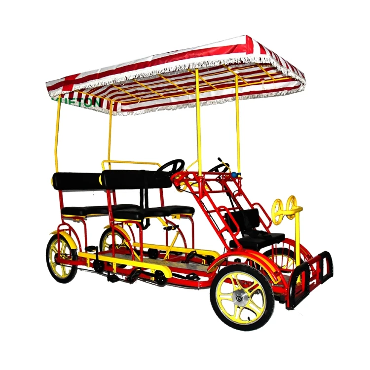 26 Inches Tandem Bike 4 Wheel Adult Pedal Sightseeing Tandem Bicycle 4 Seats  Bicycle