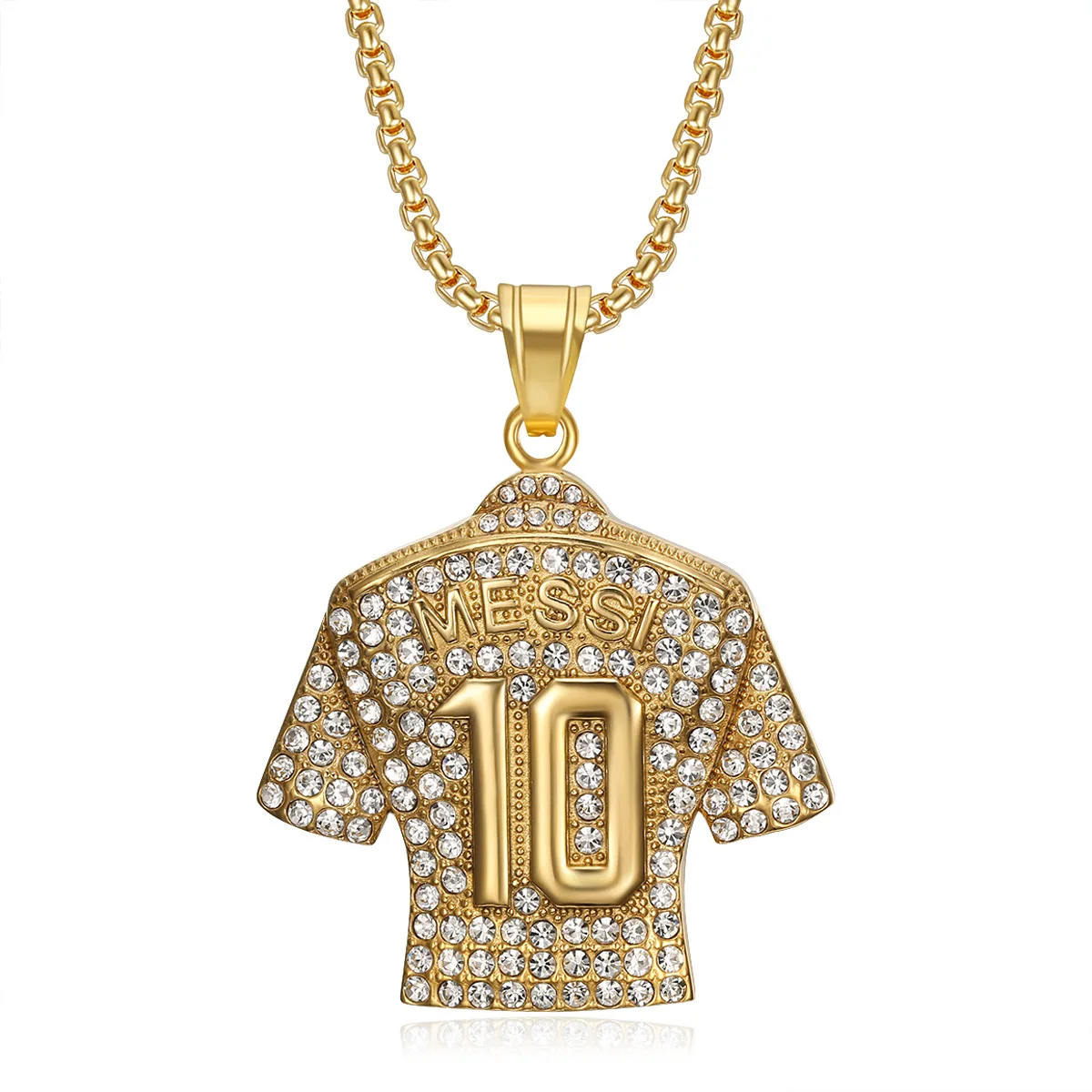 2024 Hip-Hop Jewelry Titanium Steel Gold-Plated Diamond No. 10 Jersey Pendant Necklace