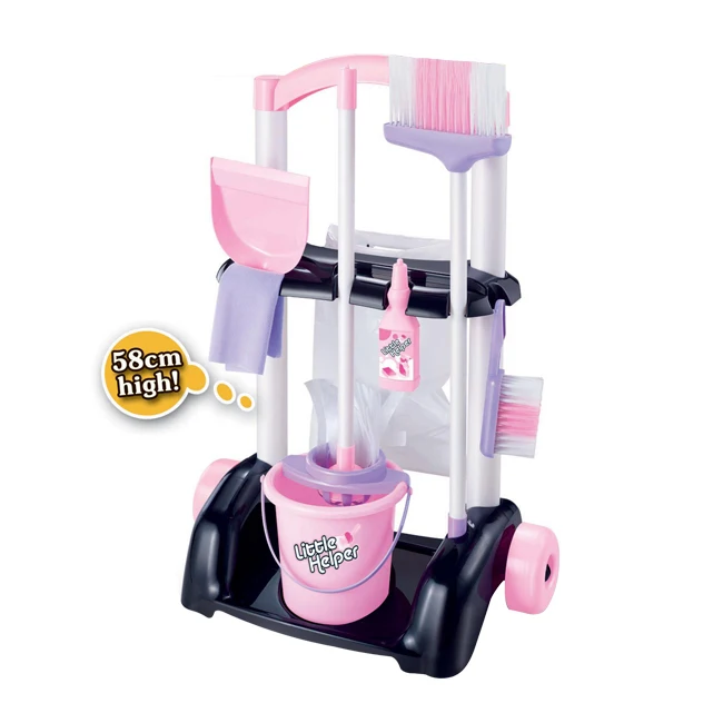 Kid sized educational toy  plastic vacuum cleaner trolley pretend play household cleaning set tools for baby