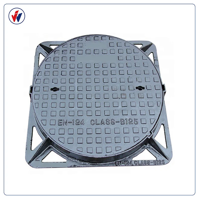 Ductile iron cover EN124  outside square inside round cast iron ductile iron  with frame watertight manhole cover