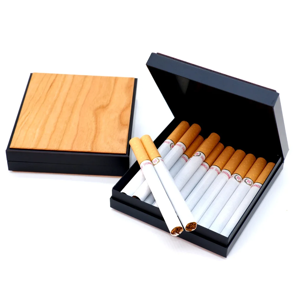 
Factory wholesale New fashion wooden cigarette box holder 20pcs cigarettes square aluminium wood cigarette case 