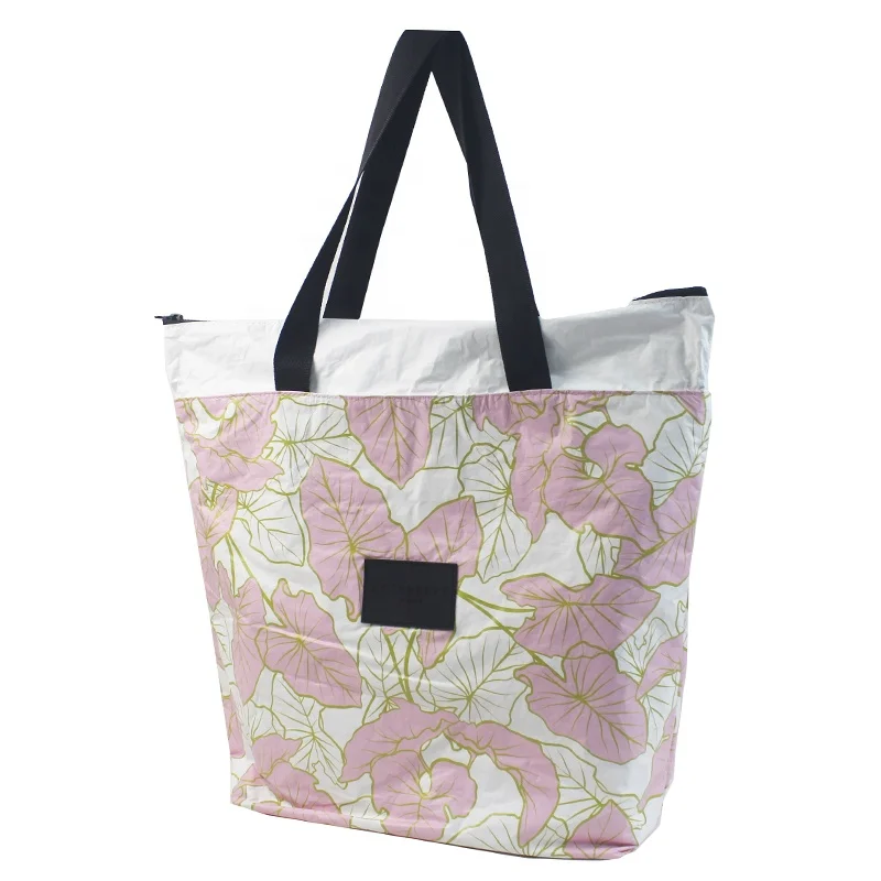High Quality Rubber Zipper Custom Print Reversible Tyvek Paper Shopping Tote Bag Soft Dupont Day Tripped Beach Handbag