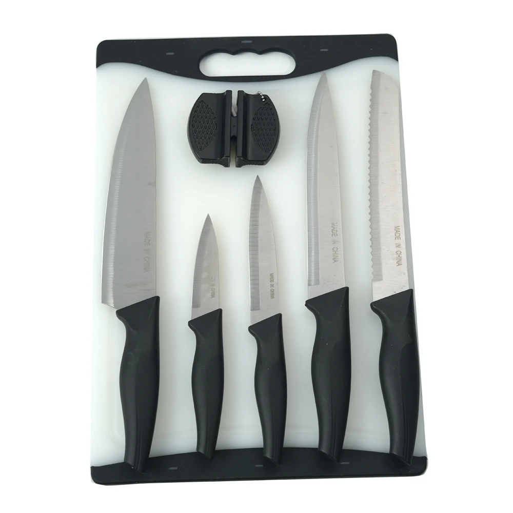 JOYWAVE New design hot sale PP plastic cutting chopping board with knife set Knife sharpener