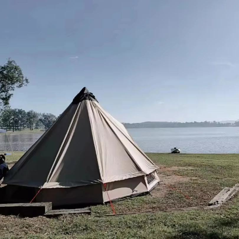 Hot Sale Large 6m 4m Waterproof Canvas Camping Bell Tents Small and Elegant for Outdoor Adventures