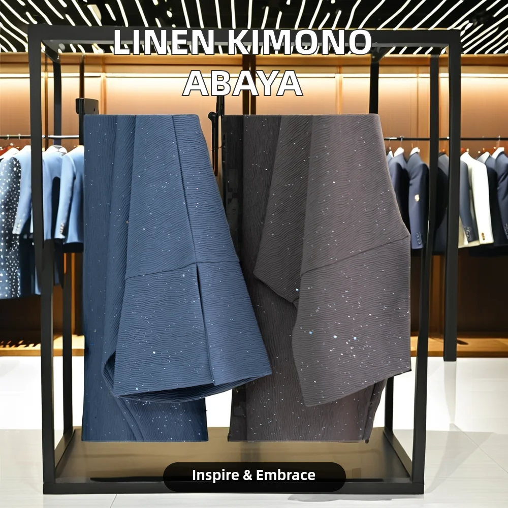 PROMISTAR Latest Chic Belt Waist Design Linen Islamic Clothing Women Modest Abaya Dresses Kimono Cardigan Plaid Muslim