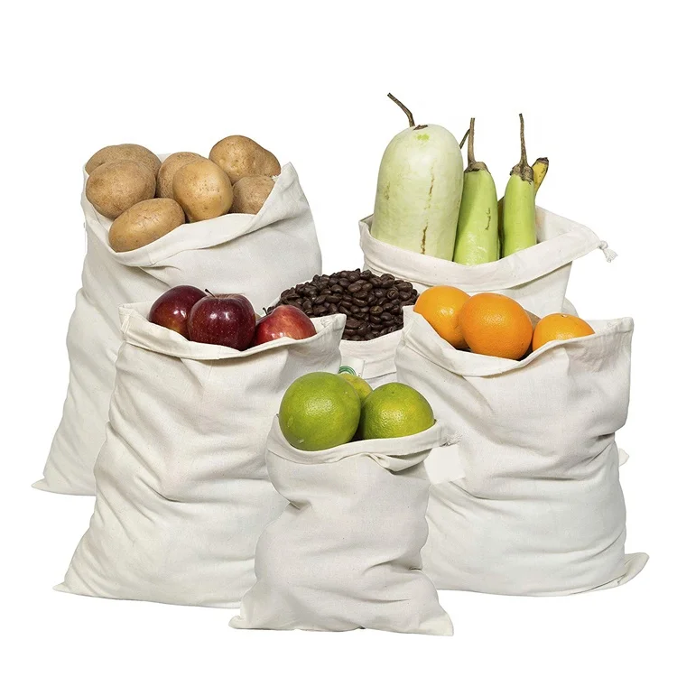Sopurrrdy drawstring bag biodegradable cotton drawstring mesh produce bag for storaging vegetable