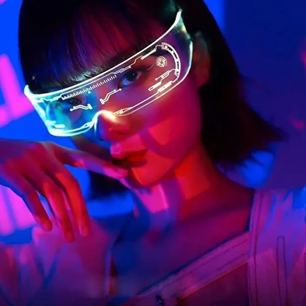 DL Glasses Foldable Decoration 7 Colors Multi Modes LED Glasses Light Up Cyberpunk Technology Futuristic Party Eyeglasses