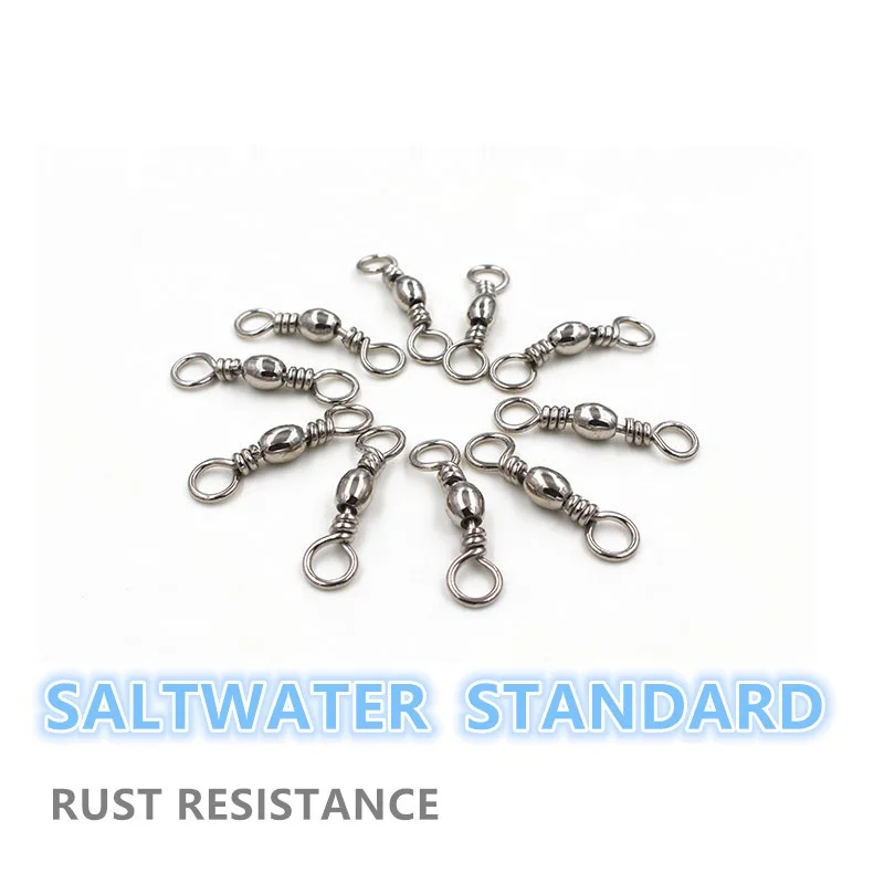 High Strength Salt Water Corrosion Resistance Fishing Barrel Swivel Accessories   With Flexible Rotation 100pcs/bag