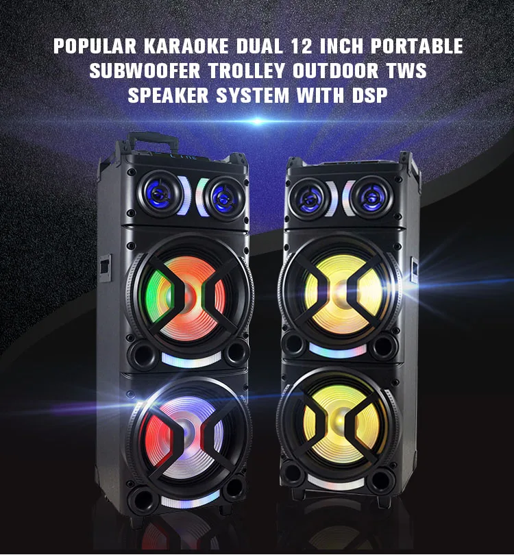 New Arrival Big Size 160W Active Double 12 Inch Super Bass Audio System Outdoor Trolley Party Speaker Karaoke DJ Speaker