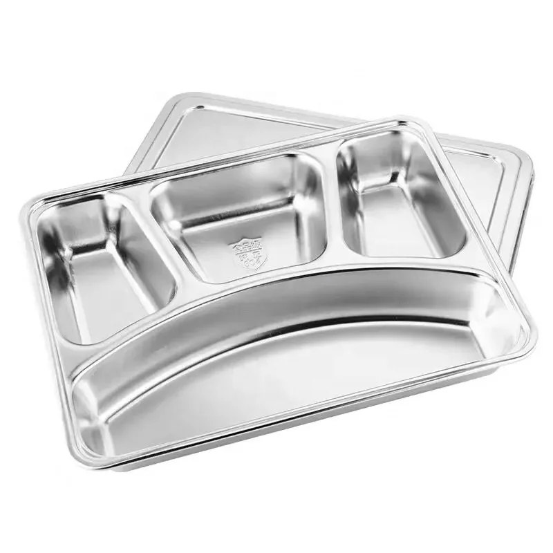 Food Grade High Quality Stainless Steel 5/6 Compartment School Lunch Tray Dinner Plate Fast Food Serving Tray
