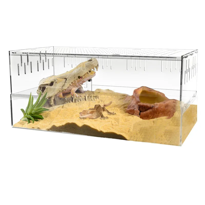Acrylic Reptile Terrarium Tank Hermit Crab Bearded Dragon Acrylic Feeding Cage Habitat Feeding Breeding Box for Jumping Spider