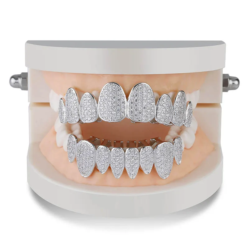 European and American popular two-color gold braces irregular 8 teeth full of zircon hip-hop Teeth Grillz factory direct sales