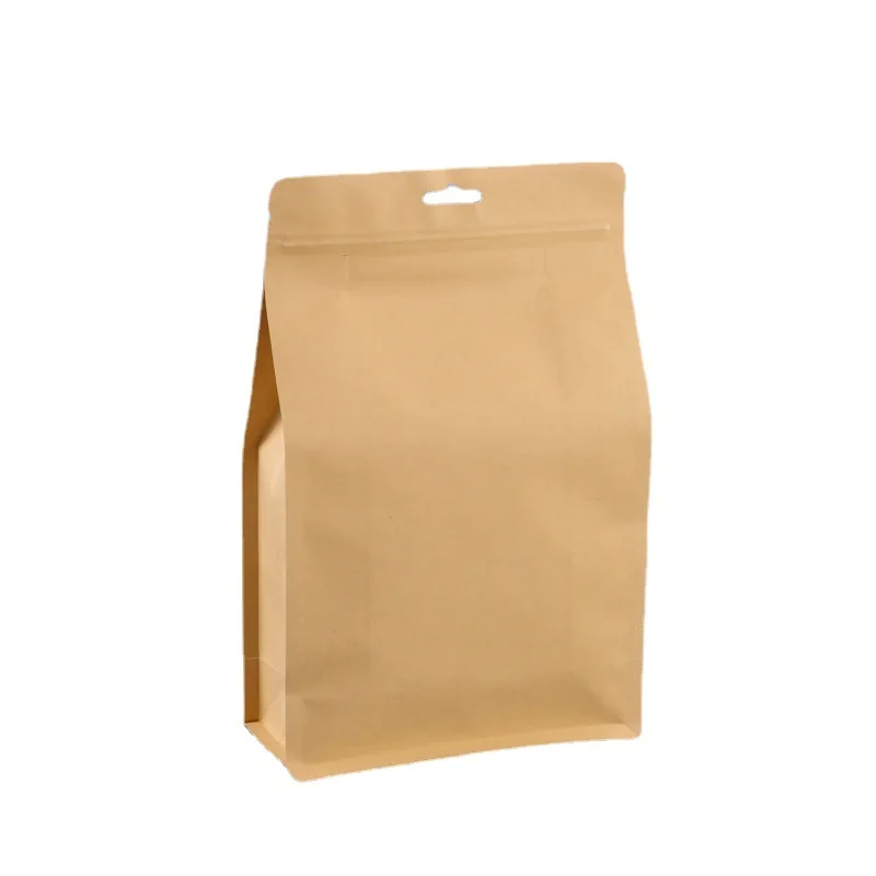 Kraft Paper White Card Self Sealing Packaging Bag for Nuts Coffee Beans Oats Pet Food Packaging Bag With Logo Printing