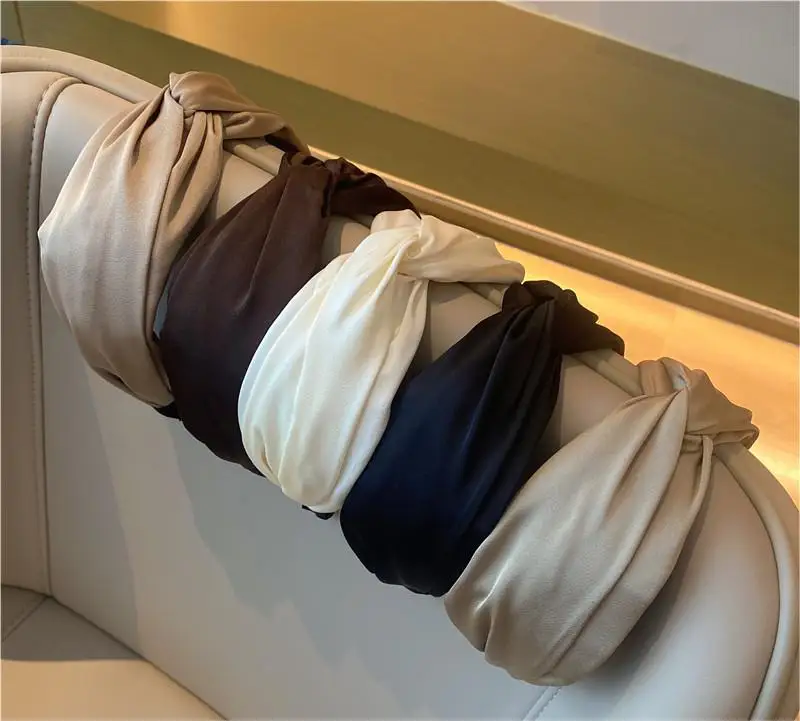 6cm Latest Fashion Bright Hair Hoop High Cranial Top Cloth Art Solid Big Wide Plain knotted Headband Broad Hair Band