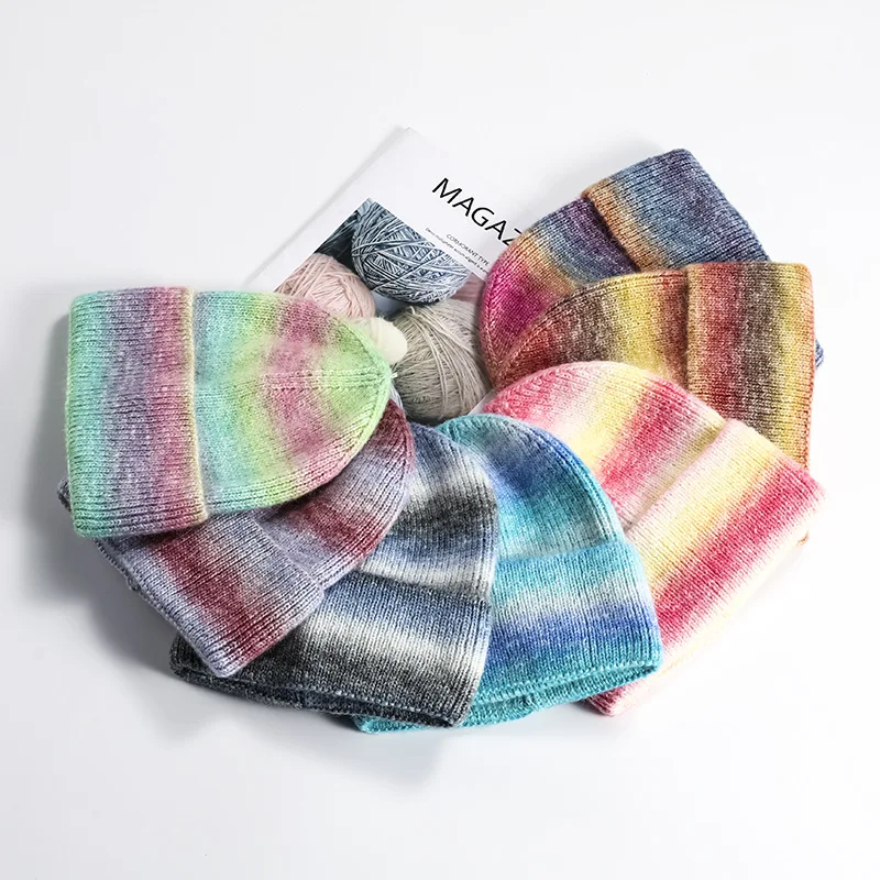 US online store hot products women winter tie dye hats thick knitted beanies