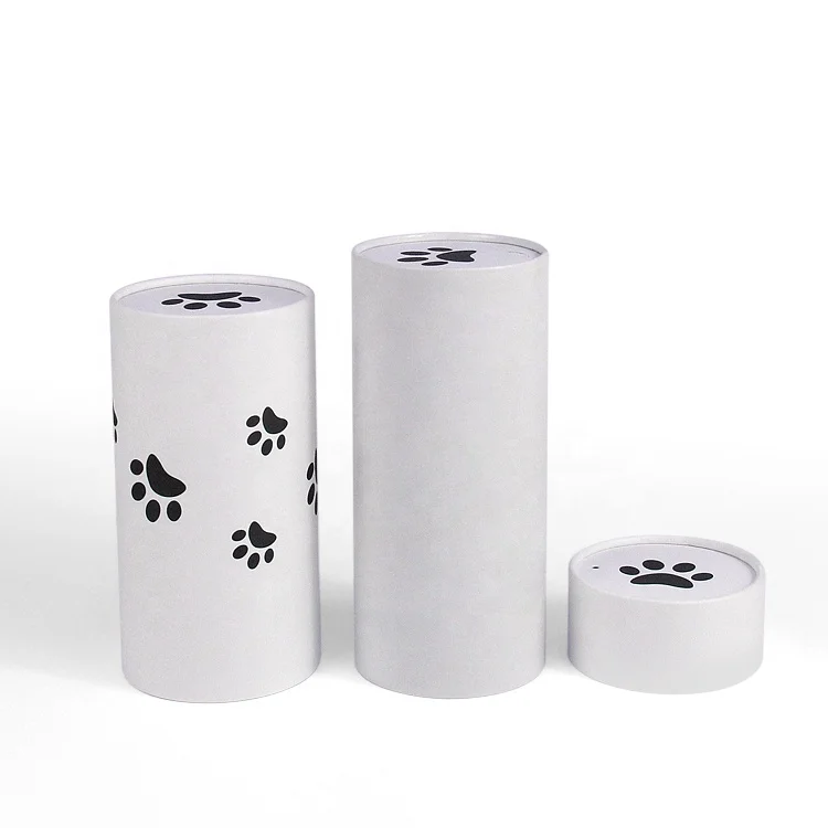 Biodegradable funeral box cardboard cremation dog casket cat paw print pet urns scattering paper tube 3 pieces style