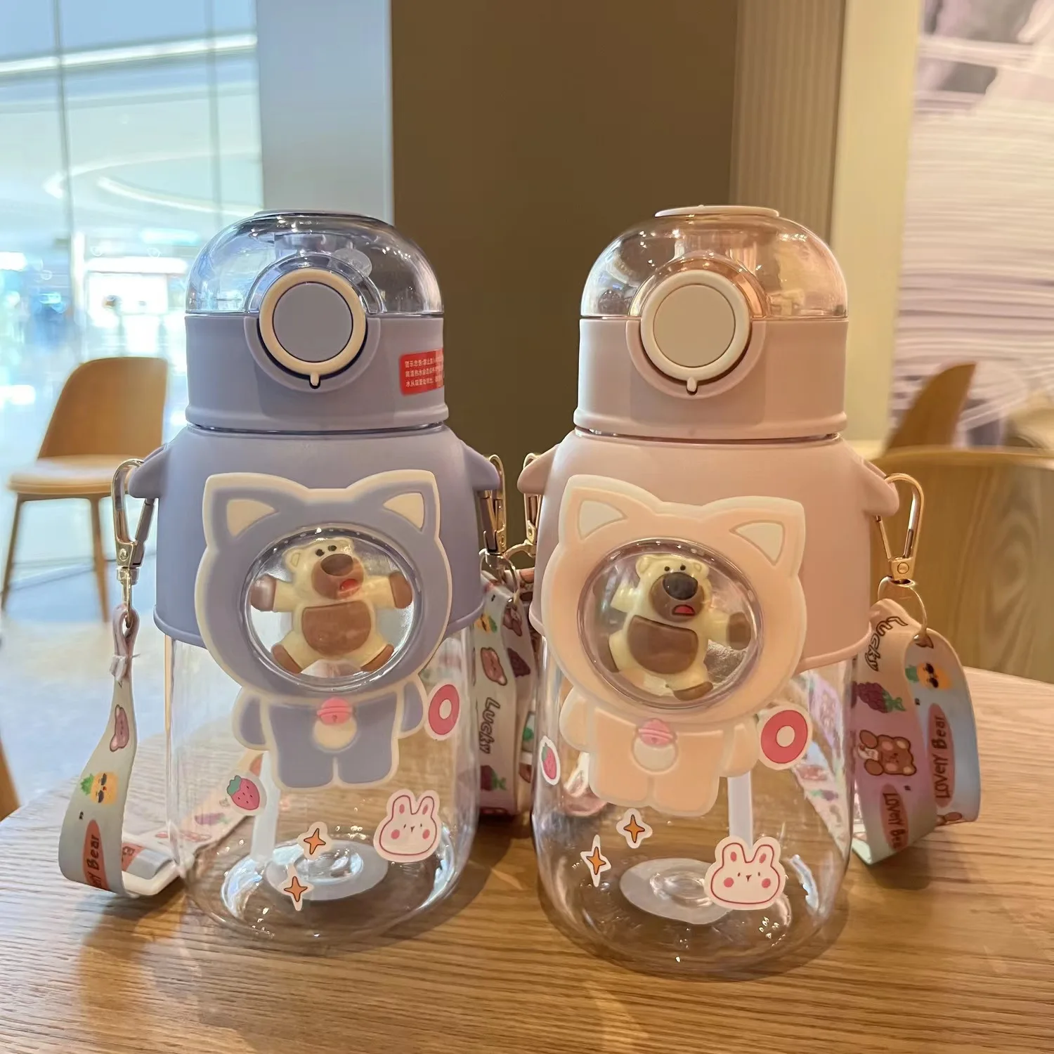 Large Capacity Cartoon Student Portable Plastic Water Cup with Straw High Appearance Level for Kids and Students