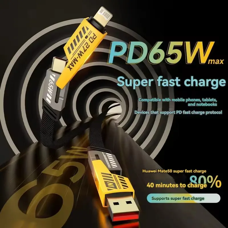 4 in 1 Fast Charging Cable USB Type C 65W Charger Data Cord Multi-device PD 27W Flash Charging Wire for iPhone 15 14 Type C