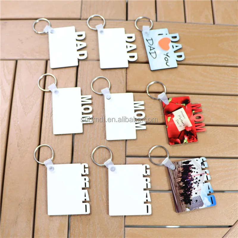 Free Sample Wholesale High Quality Double Sided MOM,GRAD,DAD Wood Keychain Custom Blank Sublimation MDF Keychains