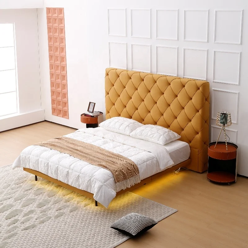 luxury button design modern bed king size up-holstered beds queen bed frame