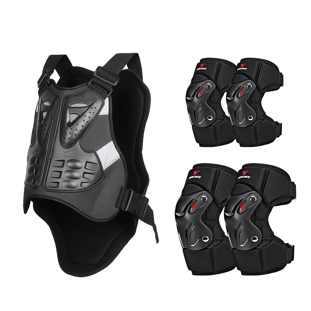 WOSAWE Motorcycle Jacket Body Armor Motocross Chest Back Protector Motocross Off-Road Racing Vest and Motorcycle Knee Protector