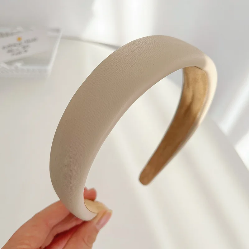South Korea Dongdaemun retro female style with simple pure color PU leather widened head band sponge leather hair band