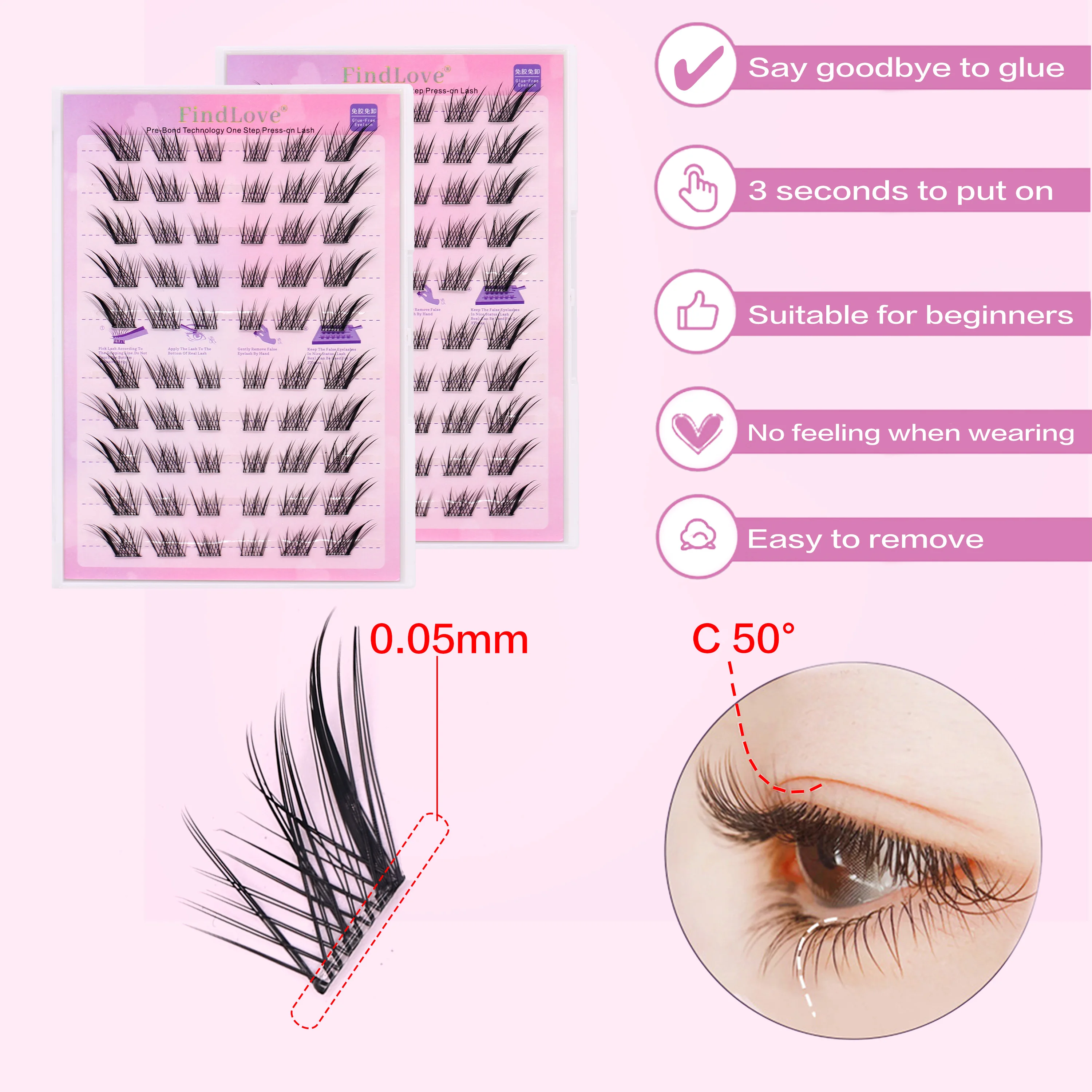 Sudaji Premium Press on Self Adhesive Cluster Lash No Glue Needed Self Adhesive Lashes Lash Clusters No Glue Needed