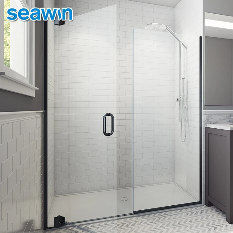 Seawin Black Hinge Rollers Wheels Swing Glass Enclosure Cabin Shower Room Door For Bathroom