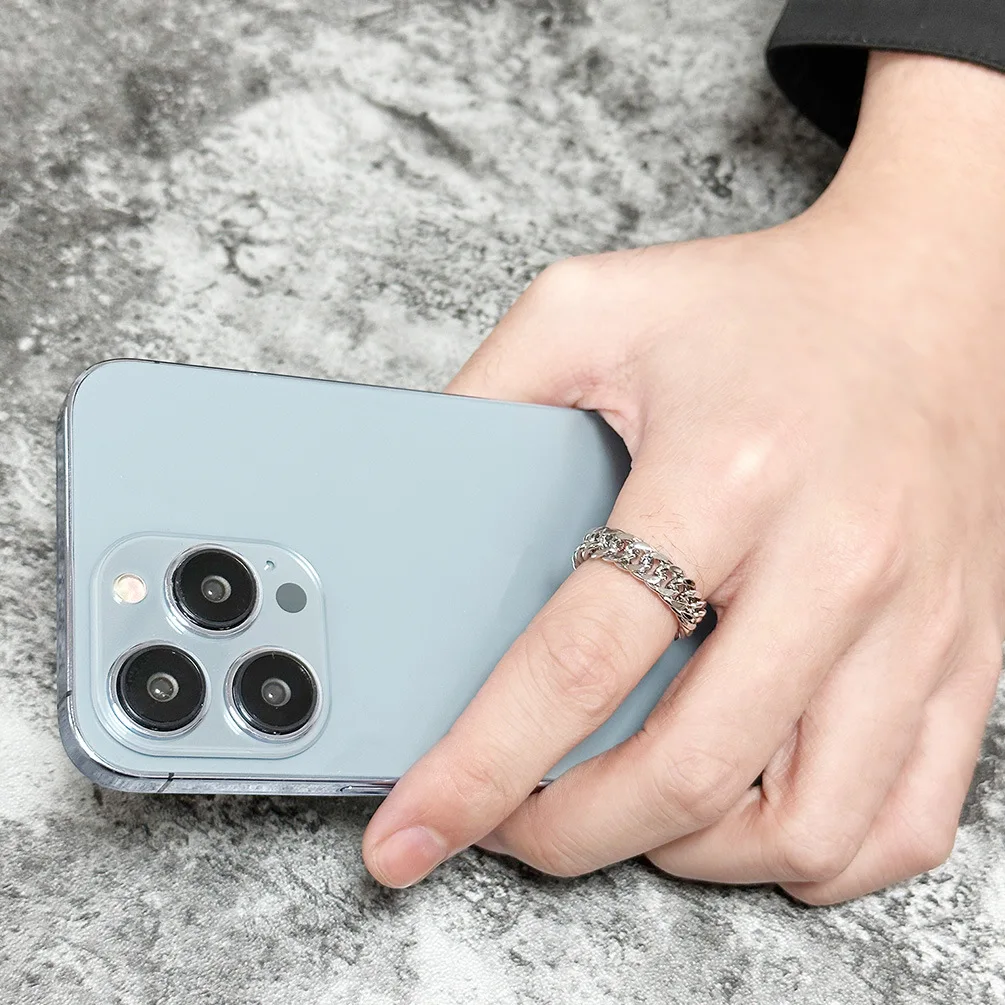 High quality 6mm stainless steel cuban chain link high polished 18K gold plated hip hop black ring