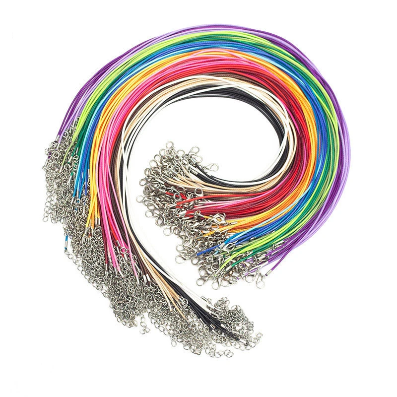 Factory Supply 1.5mm 2mm Handmade Leather Adjustable Braided Rope Necklaces & Pendant Charms Findings Lobster Clasp String Cord