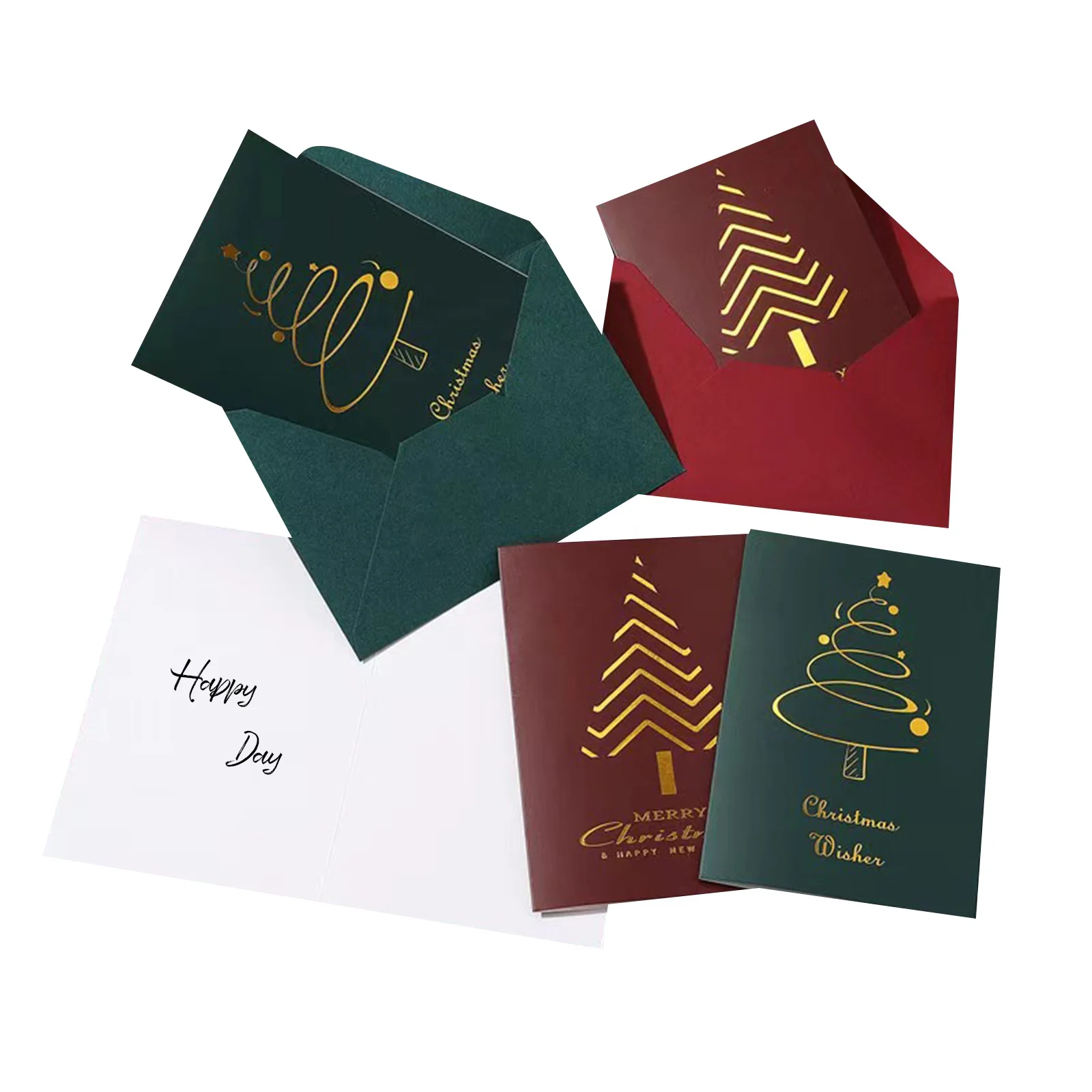 Custom Foil Golden Merry Christmas Greeting Card with Envelopes