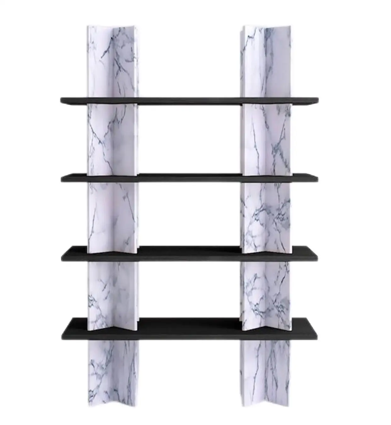 Modern Marble Bookcase Black Ash Wood Display Shelf Living Room Office High Bookstore Lobby Practical Floor Standing Showcase