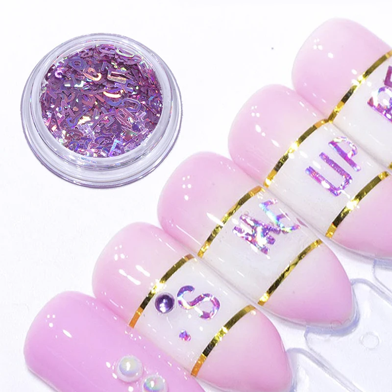 
YUXI Fashion Nail Art Sequins Glitter Mixed Size Letter Design Shape Manicure Letters Sequins Nail supplies 