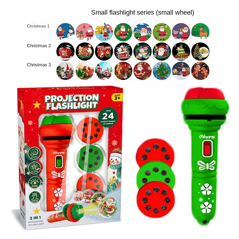 Unisex Christmas Gift Educational Toy Plastic Santa Claus Luminous Pattern Projection Flashlight for Ages 5 to 7 Years