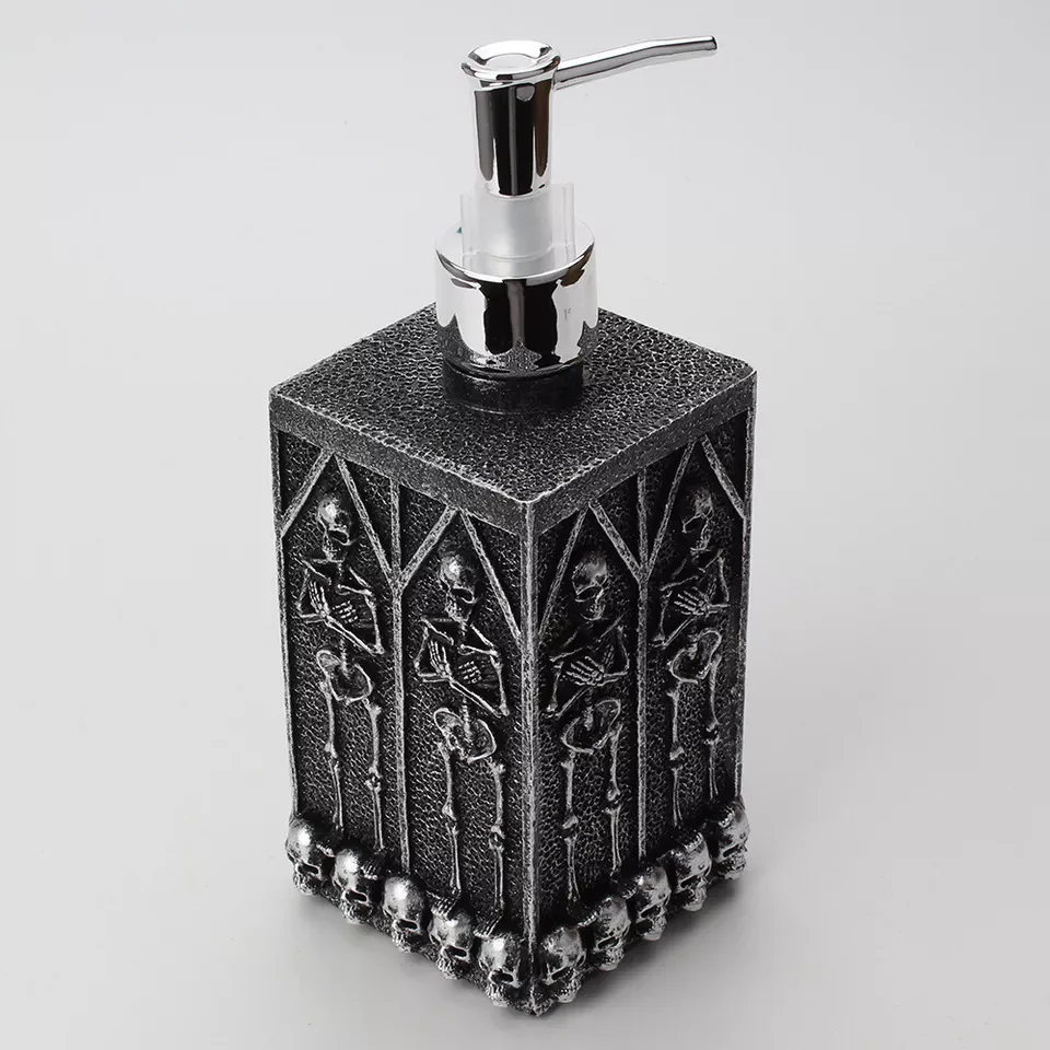 Customized Dark Style Skull Hand Sanitizer Bottled Resin Storage Bathroom Hand Sanitizer Resin Bottle For Washroom Home Decor